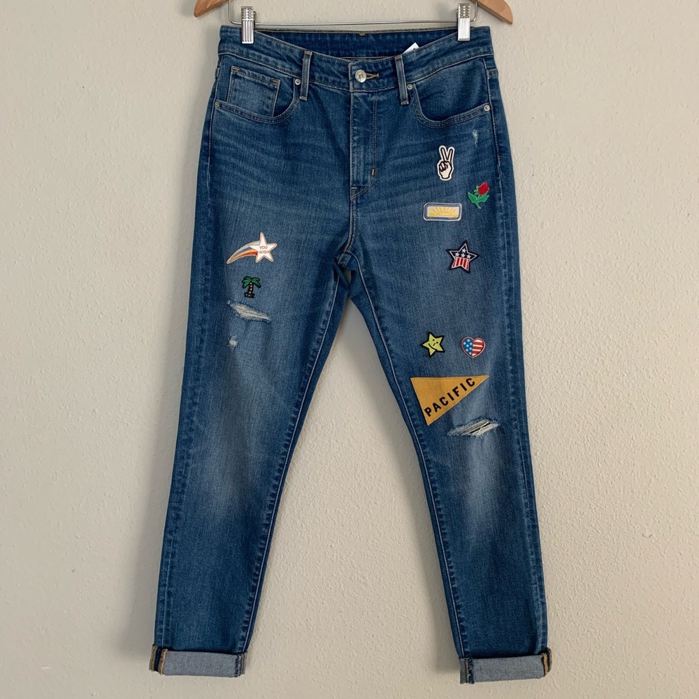 Levi's Women's blue jeans patchwork montana sky riders flag hipster hip …